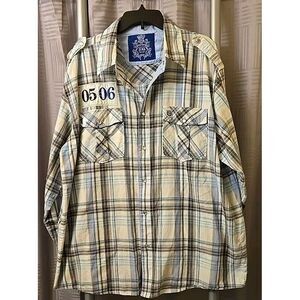 Plaid Shirt Parish‎ Nation 3XL Pearl Snap White Blue Gray Long Sleeve